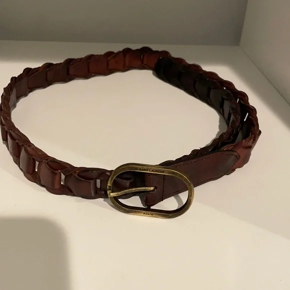 St Laurent belt, weaved details and a rounded vintage gold buckle. 60s 70s YSL Yves Saint Laurent White Cotton Woven Ribbon  main image 2